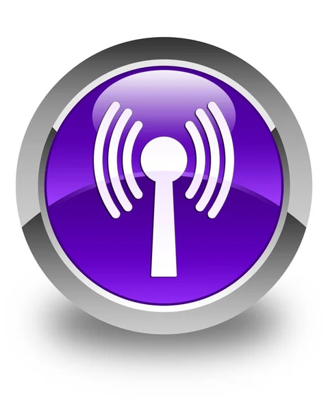 무선랜 네트워크 아이콘 광택 보라색 라운드 버튼 — 스톡 사진
