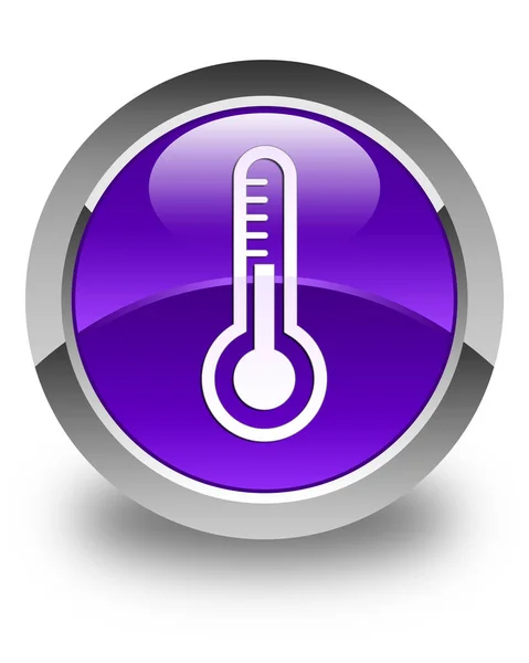 Ikon termometer mengkilap tombol bundar ungu — Stok Foto