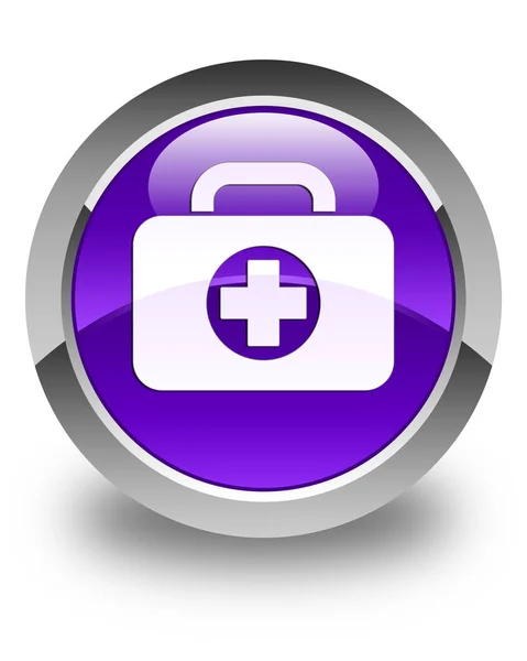 First aid kit bag icon glossy purple round button — Stock Photo, Image