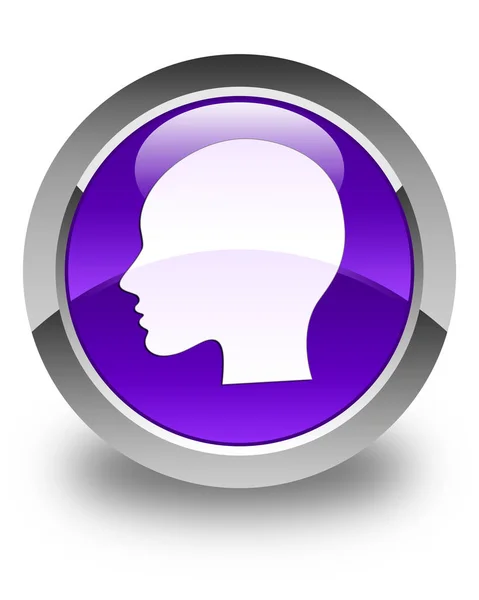 Голова жінка обличчя значок глянсовий фіолетовий кругла кнопка — стокове фото