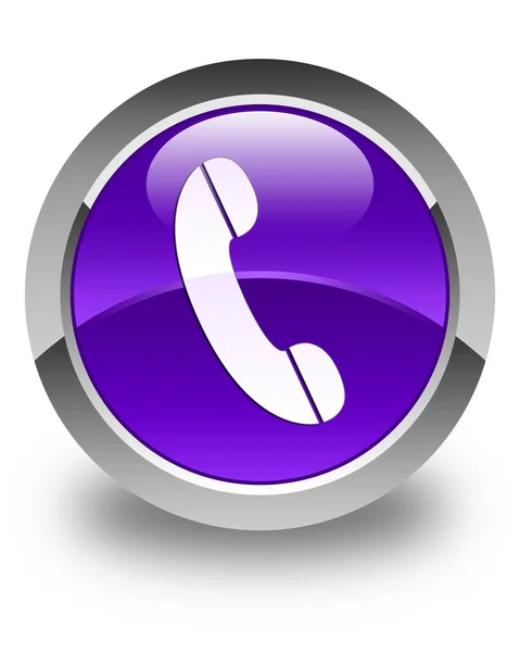 Telefon ikonu lesklé fialové kulaté tlačítko — Stock fotografie