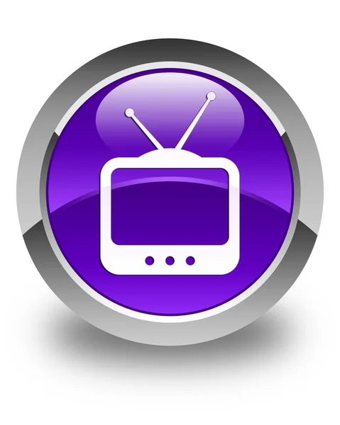 Icône TV bouton rond violet brillant — Photo