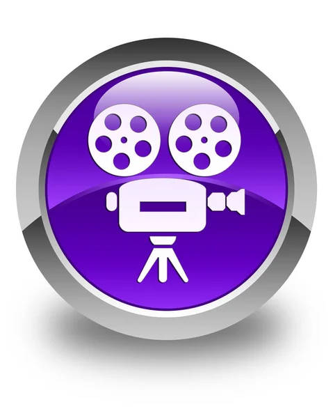 Videokamera-Ikone lila glänzender runder Knopf — Stockfoto