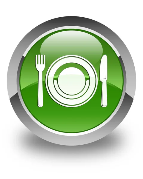 Comida icono de la placa brillante botón redondo verde suave — Foto de Stock