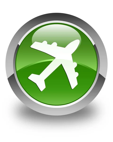 Vliegtuig pictogram glanzend zacht groene ronde knop — Stockfoto