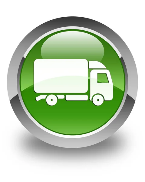 Піктограма вантажівки глянсова м'яка зелена кругла кнопка — стокове фото