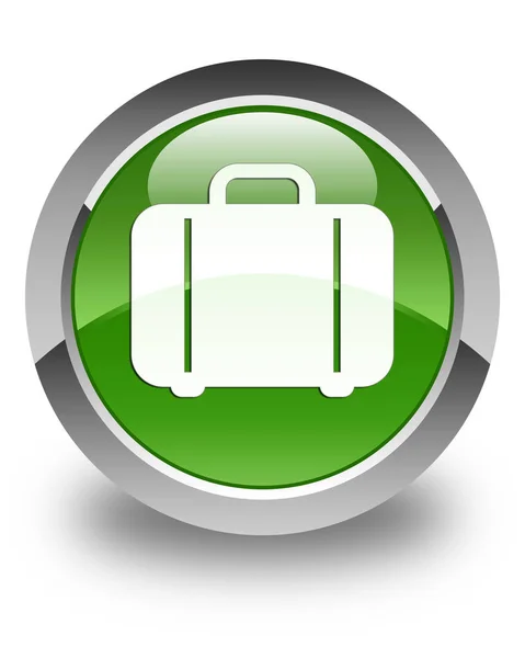 가방 아이콘 광택 있는 부드러운 녹색 라운드 버튼 — 스톡 사진