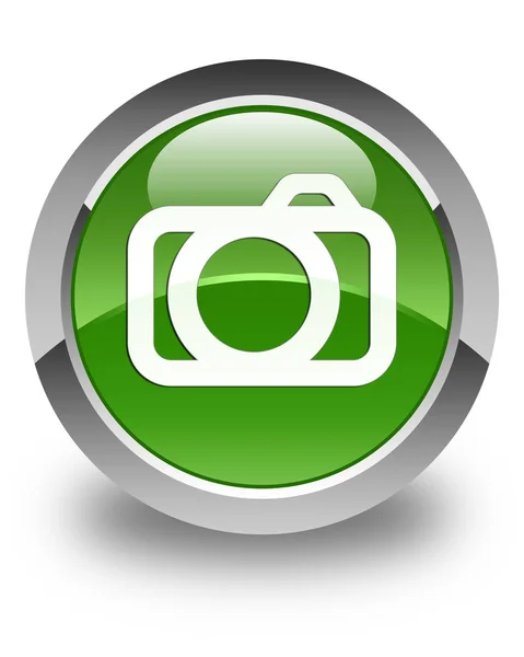 Icona della fotocamera lucido morbido pulsante rotondo verde — Foto Stock