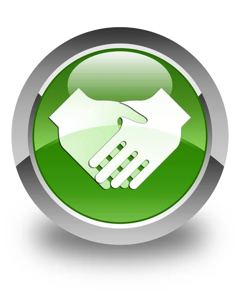 Handshake icon glossy soft green round button