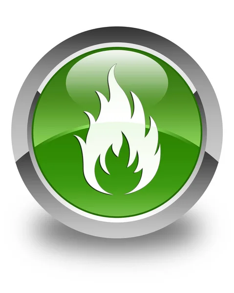 Ícone de fogo brilhante botão redondo verde suave — Fotografia de Stock