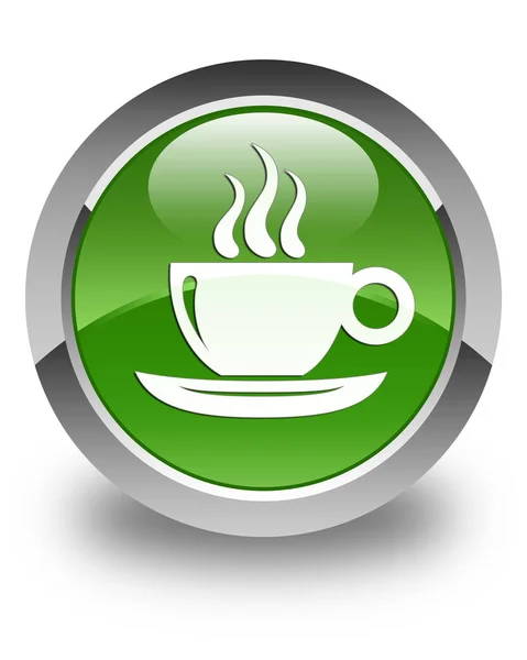 Иконка чашки кофе глянцевая мягкая зеленая круглая кнопка — стоковое фото