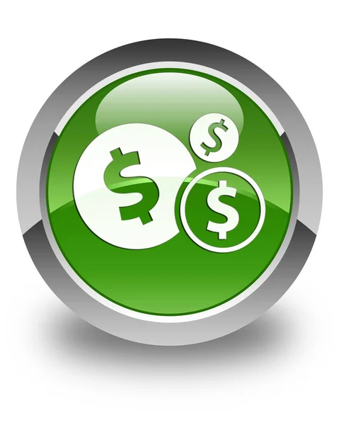 Finances ícone de sinal dólar brilhante botão redondo verde macio — Fotografia de Stock