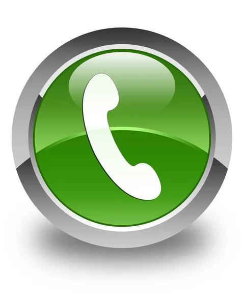 Ikon telepon mengkilap tombol bundar hijau lembut — Stok Foto