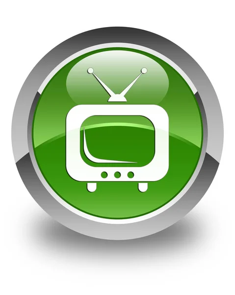 Піктограма телевізора глянсова м'яка зелена кругла кнопка — стокове фото