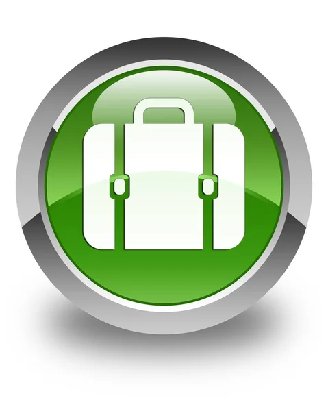 가방 아이콘 광택 있는 부드러운 녹색 라운드 버튼 — 스톡 사진
