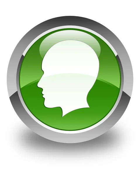 머리 남자 얼굴 아이콘 광택 있는 부드러운 녹색 라운드 버튼 — 스톡 사진