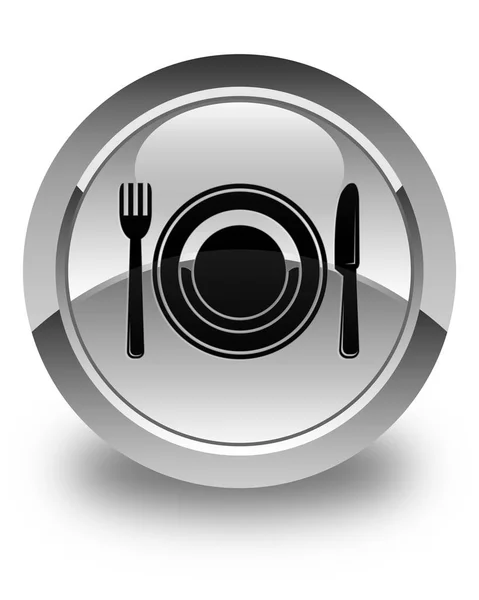 Icona piatto cibo bianco lucido pulsante rotondo — Foto Stock