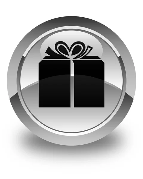 Geschenkbox Symbol glänzend weiß runde Taste — Stockfoto