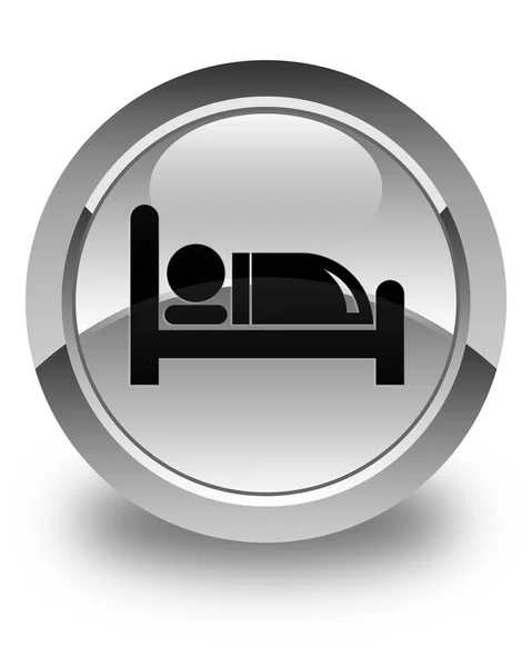 Hotel bed icon glossy white round button — Stock Photo, Image