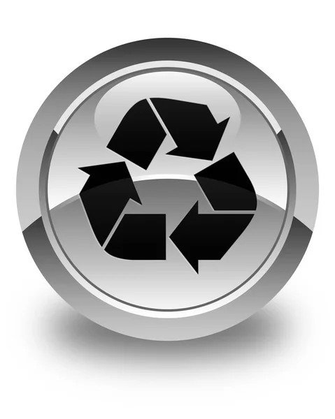 Recycling-Symbol glänzend weißen runden Knopf — Stockfoto