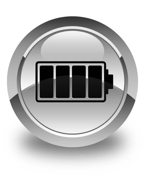 Biały błyszczący ikona baterii okrągły przycisk — Zdjęcie stockowe
