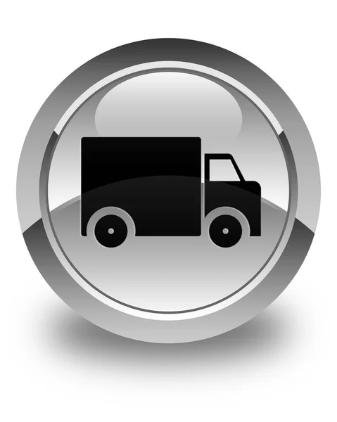Піктограма вантажівки доставки глянцева біла кругла кнопка — стокове фото