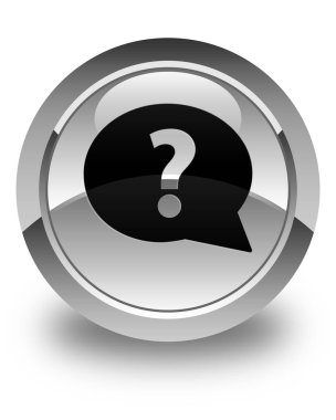 Soru işareti kabarcık kutsal kişilerin resmi parlak beyaz yuvarlak düğme