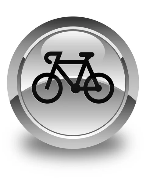 Γυαλιστερό λευκό εικονίδιο ποδηλάτου στρογγυλό κουμπί — Φωτογραφία Αρχείου