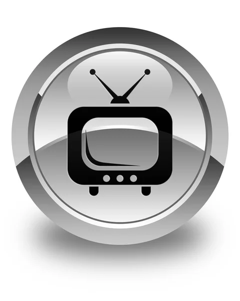 TV icon glossy white round button — Stock Photo, Image