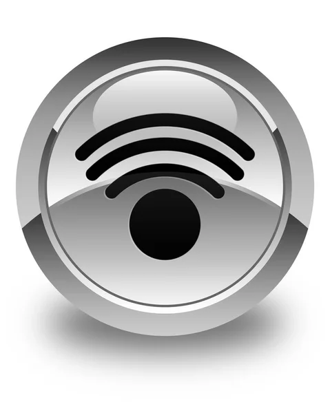 Γυαλιστερό λευκό εικονίδιο Wi-Fi στρογγυλό κουμπί — Φωτογραφία Αρχείου