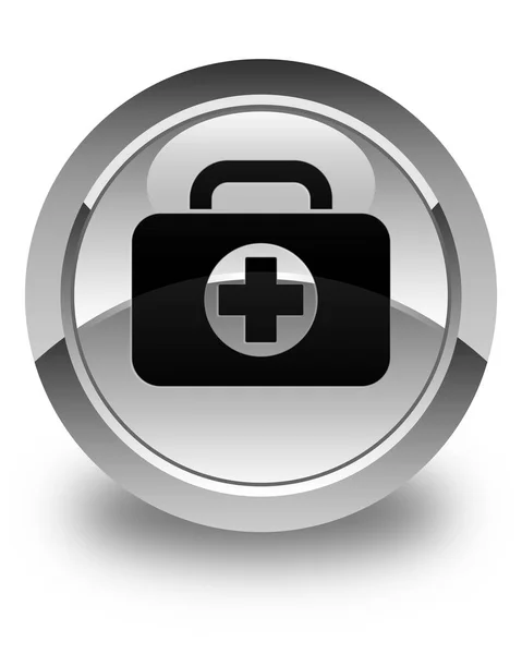 Biały błyszczący ikona torba zestaw pierwszej pomocy okrągły przycisk — Zdjęcie stockowe