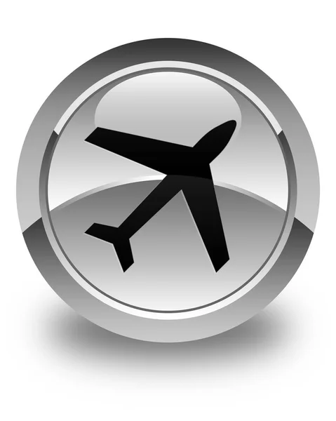 Plane icon glossy white round button — Stock Photo, Image