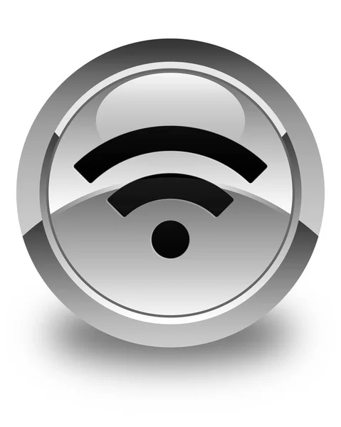 Ikon Wifi mengkilap tombol bundar putih — Stok Foto