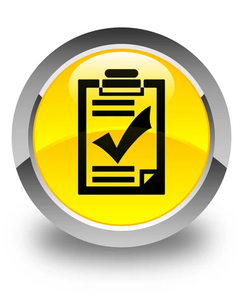 Піктограма контрольного списку глянцева жовта кругла кнопка — стокове фото