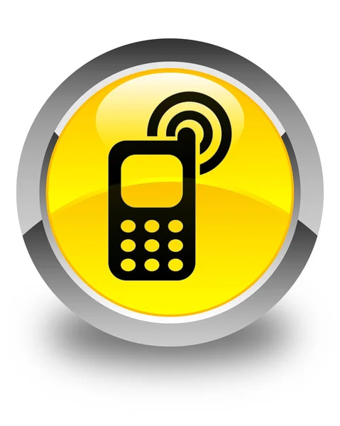 Κινητό τηλέφωνο να κουδουνίζει εικονίδιο γυαλιστερό κίτρινο στρογγυλό κουμπί — Φωτογραφία Αρχείου
