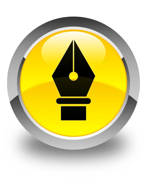 Ikona lesklé žluté kulaté tlačítko pera — Stock fotografie