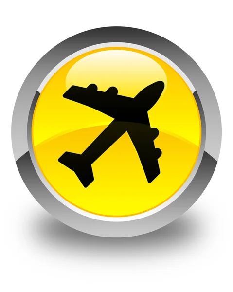 飛行機アイコン光沢のある黄色い丸いボタン — ストック写真