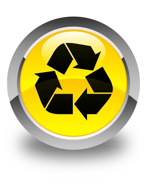 Recycling-Symbol glänzend gelber runder Knopf — Stockfoto