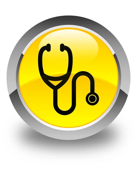 Stethoscope icon glossy yellow round button — Stock Photo, Image