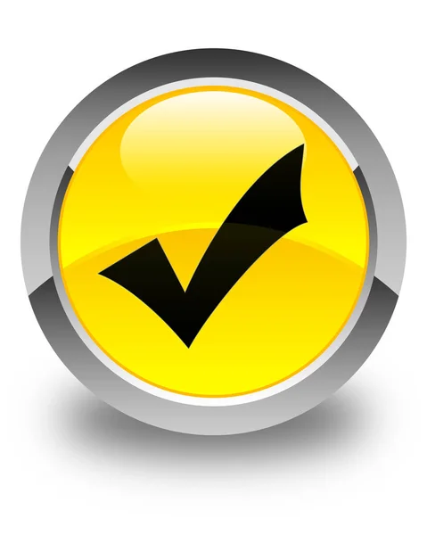 Sprawdzanie poprawności ikony błyszczący żółty okrągły przycisk — Zdjęcie stockowe