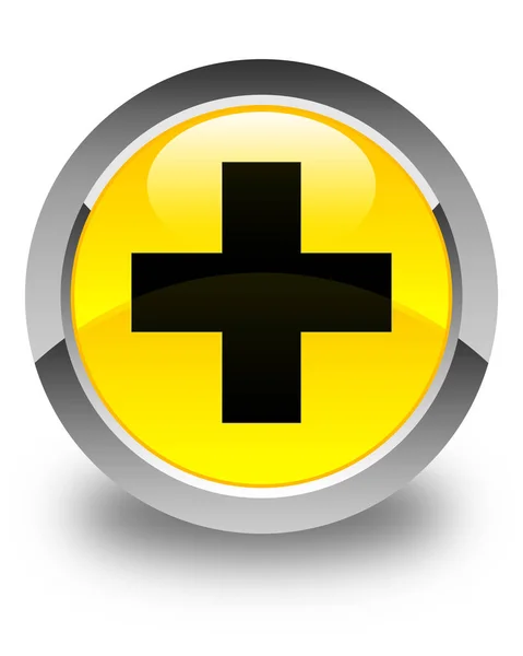 아이콘 플러스 광택 노란색 버튼 라운드 — 스톡 사진