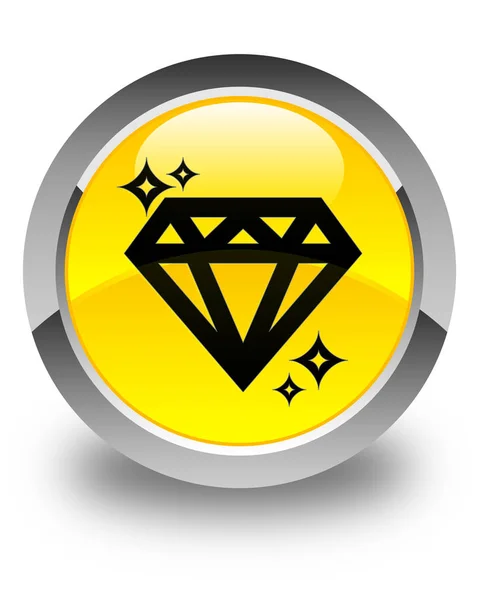 다이아몬드 아이콘 광택 노란색 라운드 버튼 — 스톡 사진