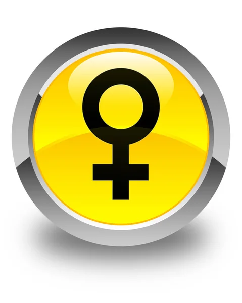 Ícone de sinal feminino botão redondo amarelo brilhante — Fotografia de Stock
