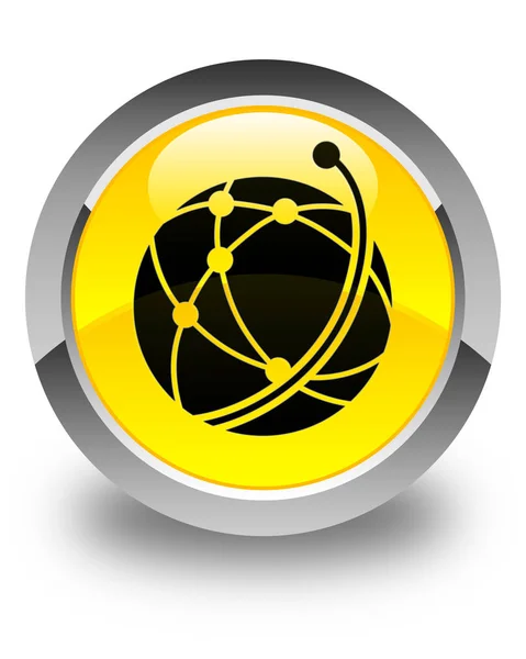 グローバル ネットワークのアイコン光沢のある黄色丸いボタン — ストック写真