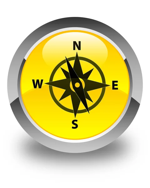 Compass icon glossy yellow round button — Stock Photo, Image