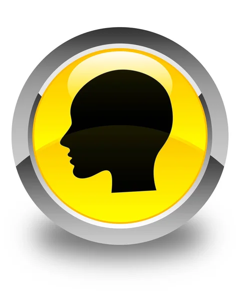 Head woman face icon glossy yellow round button