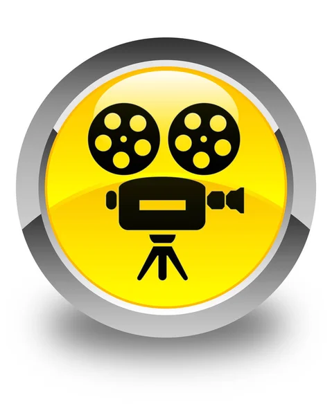 Icône caméra vidéo bouton rond jaune brillant — Photo