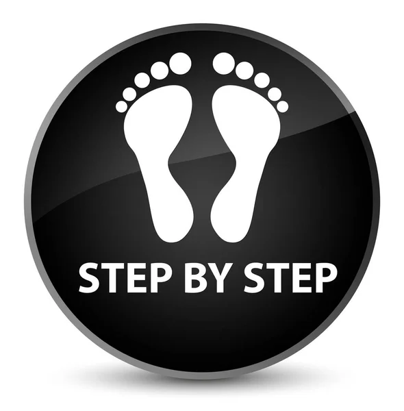 Step by step (footprint icon) elegant black round button — Stock Photo, Image