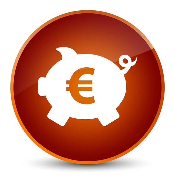 Piggy Bank ícone de sinal de euro elegante botão redondo marrom — Fotografia de Stock