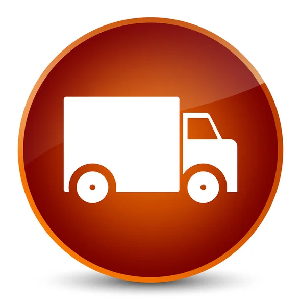 Ícone de caminhão de entrega elegante botão redondo marrom — Fotografia de Stock